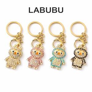 LABUBU Character 3 Crystal Keychain Charm – Cute Rhinestone Bag Charm Key Ring ✨